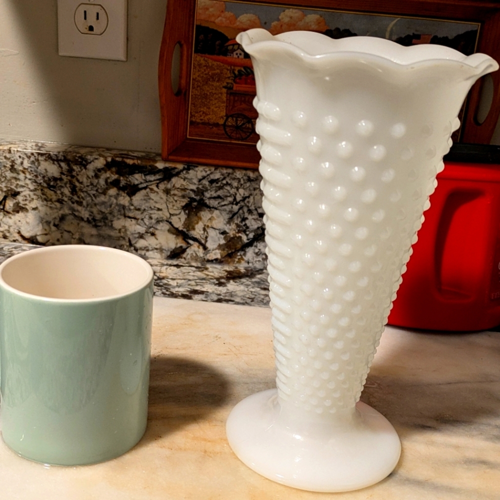 Vintage White hobnail milk glass vase